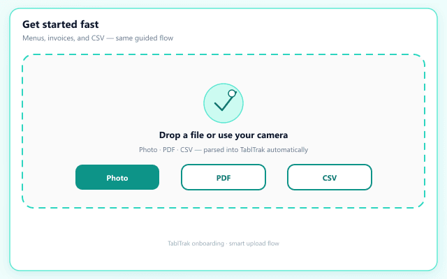 Sample menu import screen